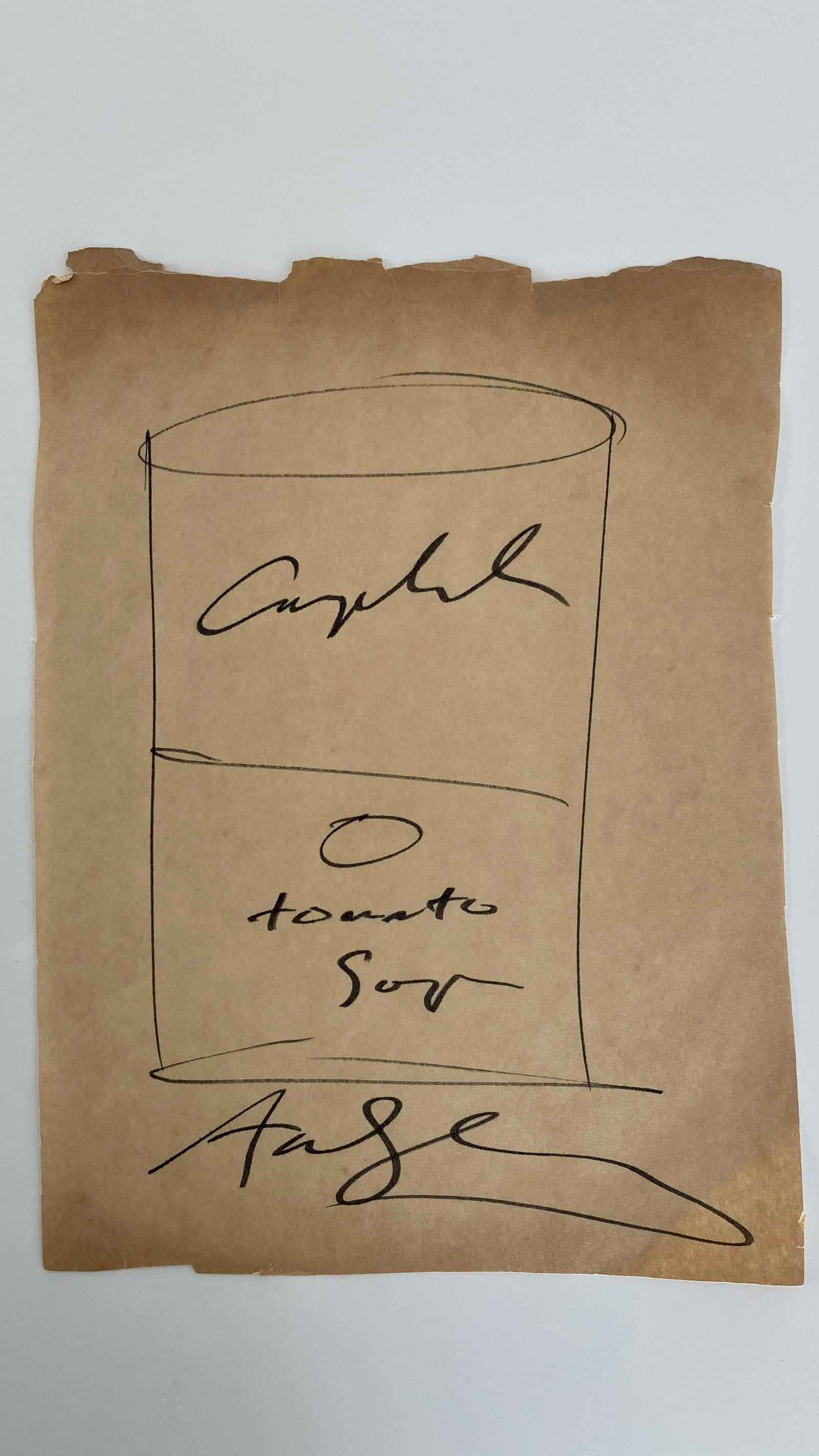 Andy Warhol original signed sketch: Andy Warhol signed original hand drawn Campbell Soup Can sketch. 8.5x11.5 inches