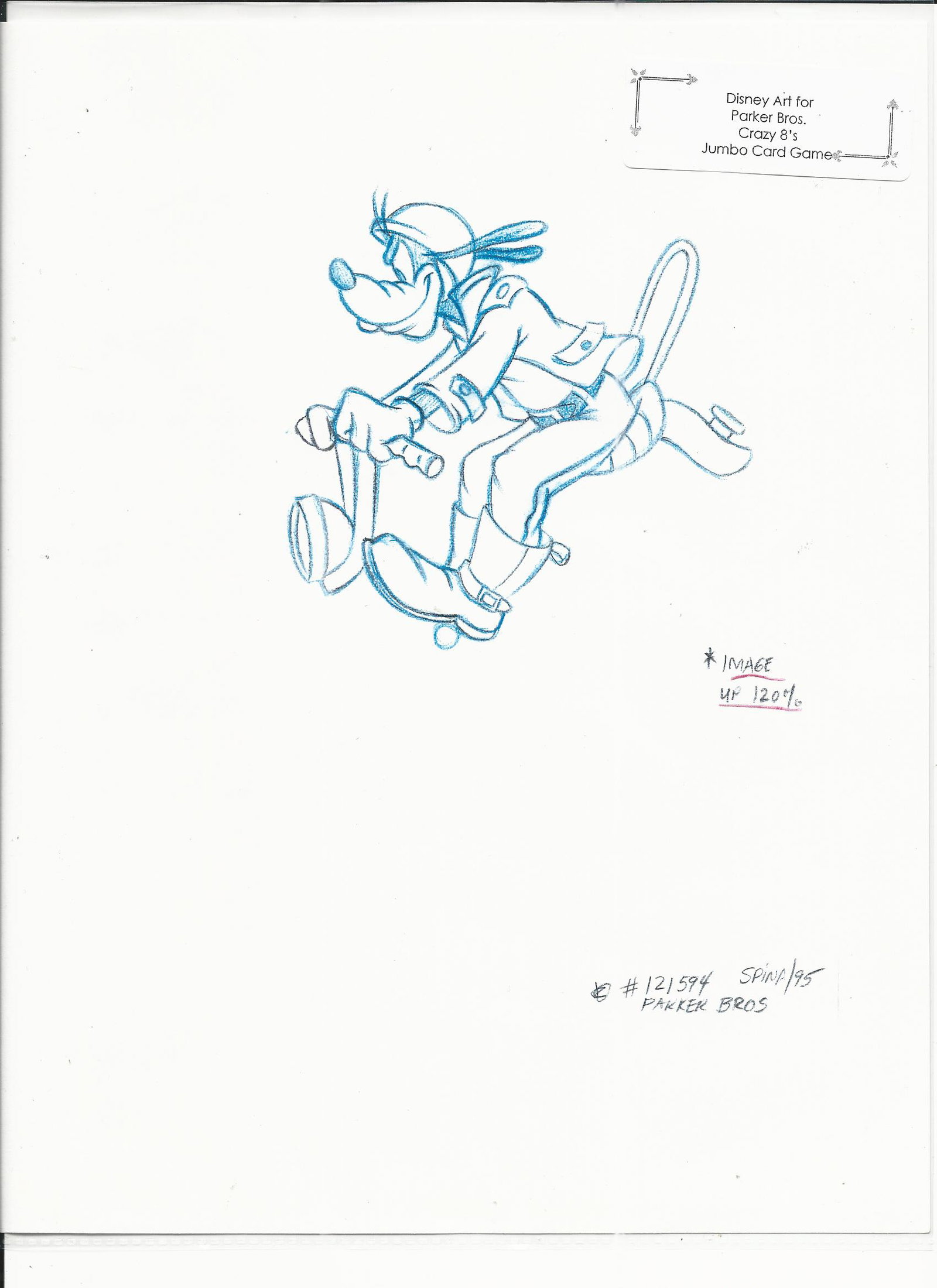 Disney Goofy original hand drawn art for Parker Bros.: Disney Goofy original hand drawn vintage art for Parker Bros. Hasbro Crazy 8's Jumbo Card Game. 8.5 x 11 inches