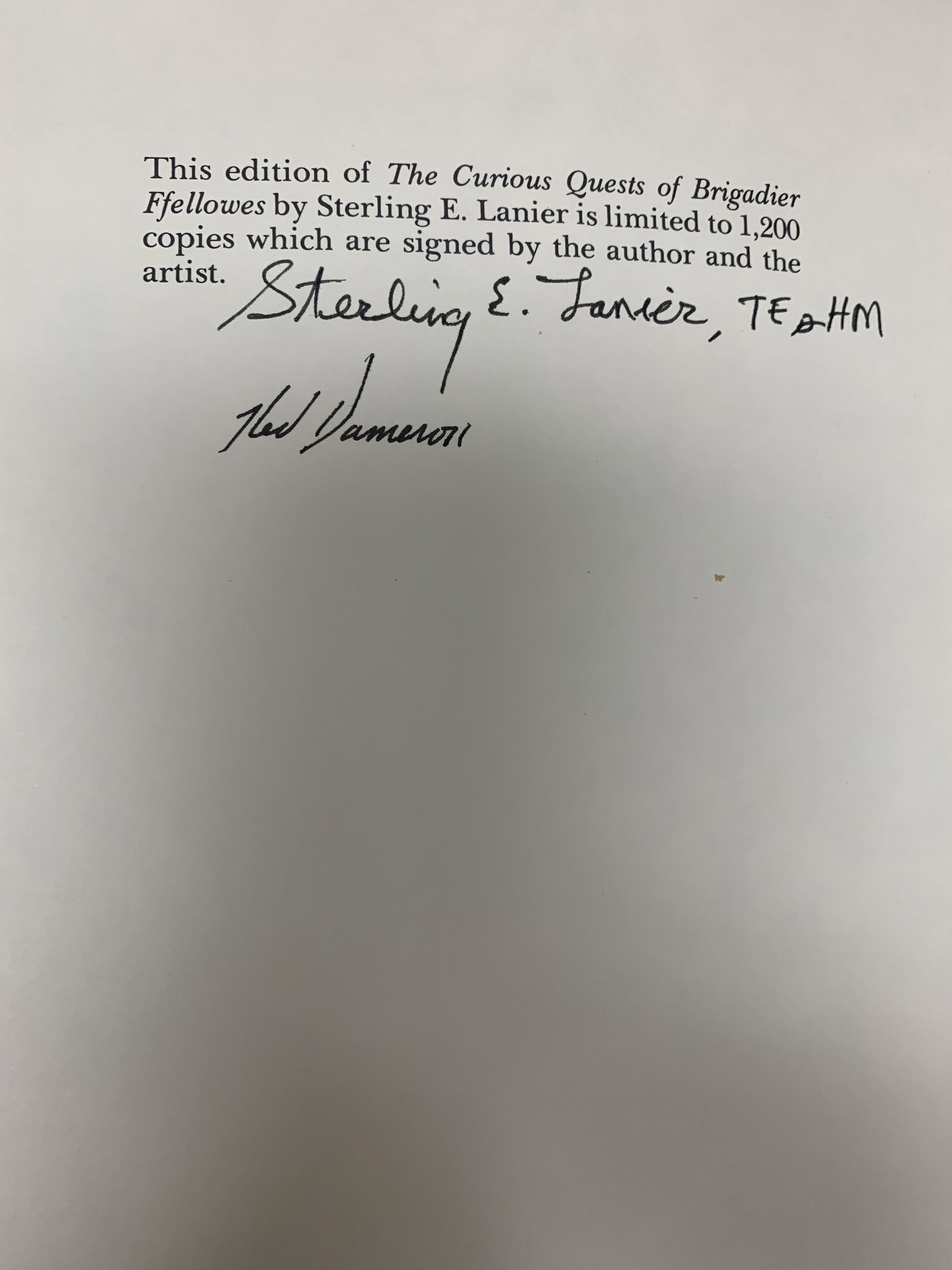 The Curious Quests of Brigadier Ffellowes signed book (1 of 2)