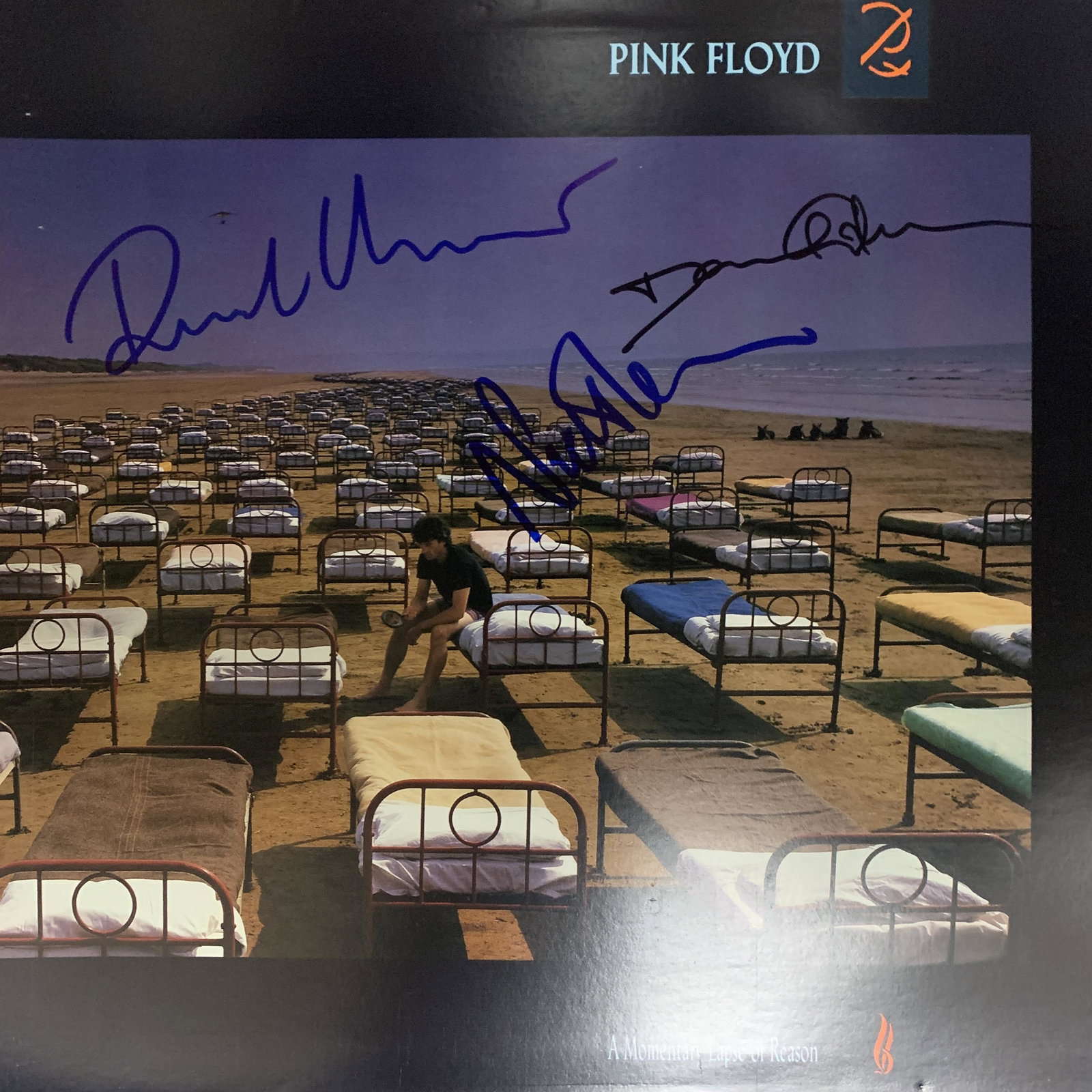 Pink Floyd A Momentary Lapse Of Reason signed album: Pink Floyd A Momentary Lapse Of Reason signed album autographed by David Gilmour, Richard Wright, Nick Mason and Roger Waters. 12x12 inches, vinyl included