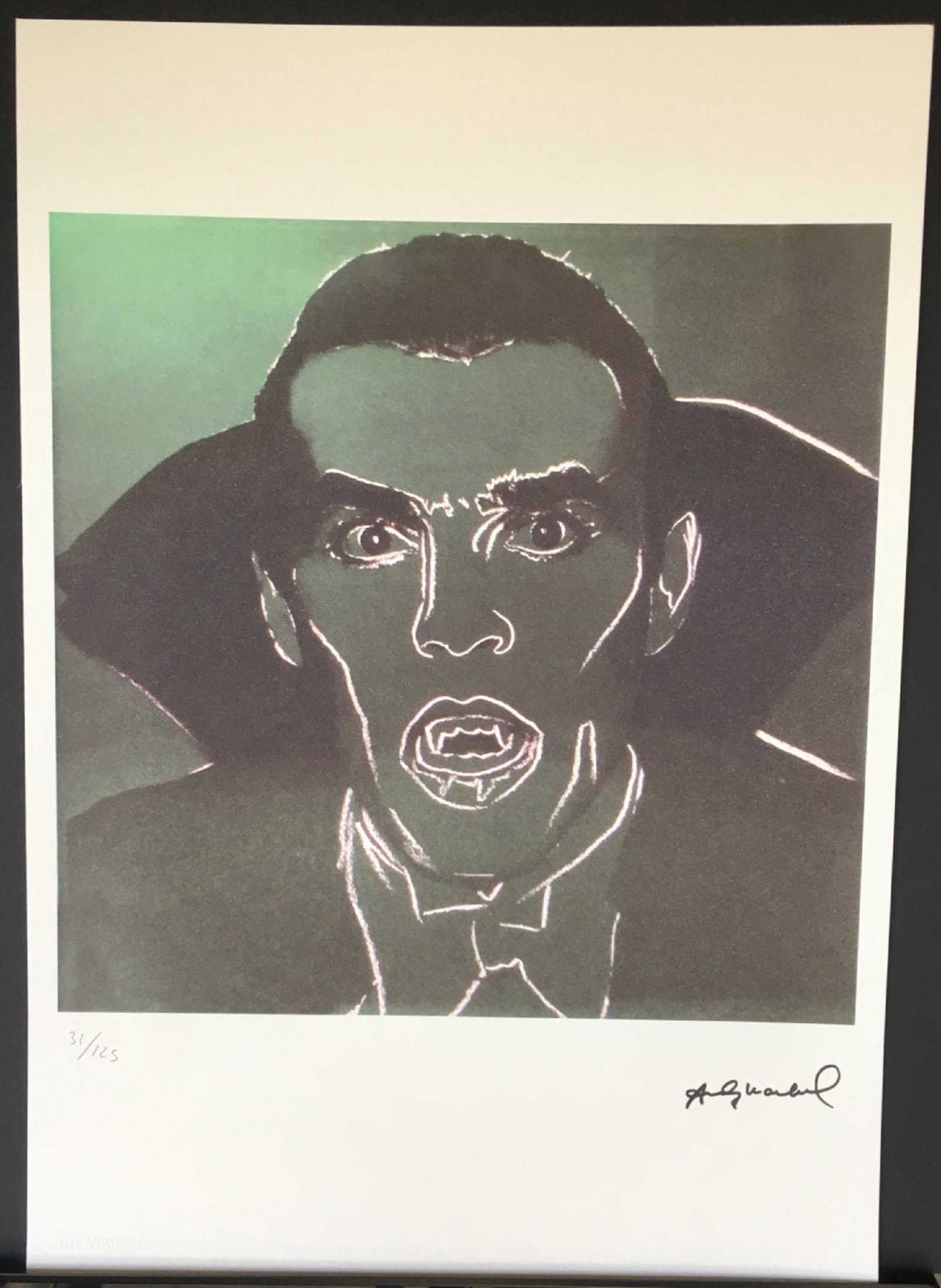 Andy Warhol Dracula LE Lithograph: Limited edition 31 of 125 Dracula Lithograph with Andy Warhol dry stamped (embossed) in the left corner of the paper with a black stamped signature in the right. Also, including a blue stamped signatu