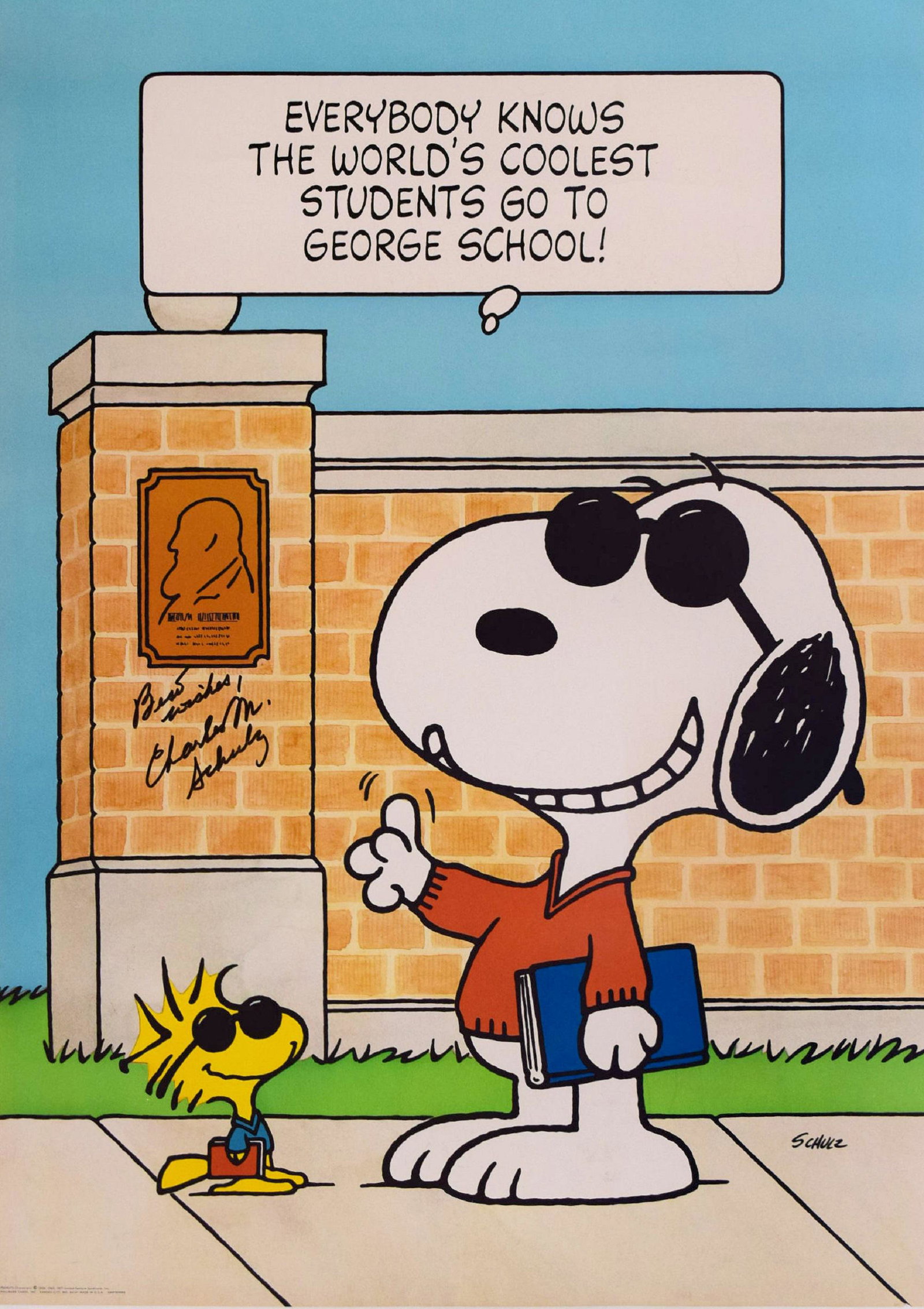 Snoopy Charles Schulz original signed drawing: Snoopy Charles Schulz 20 in. by 28 in. original signed drawing autographed as Best Wishes Charles M. Schulz
