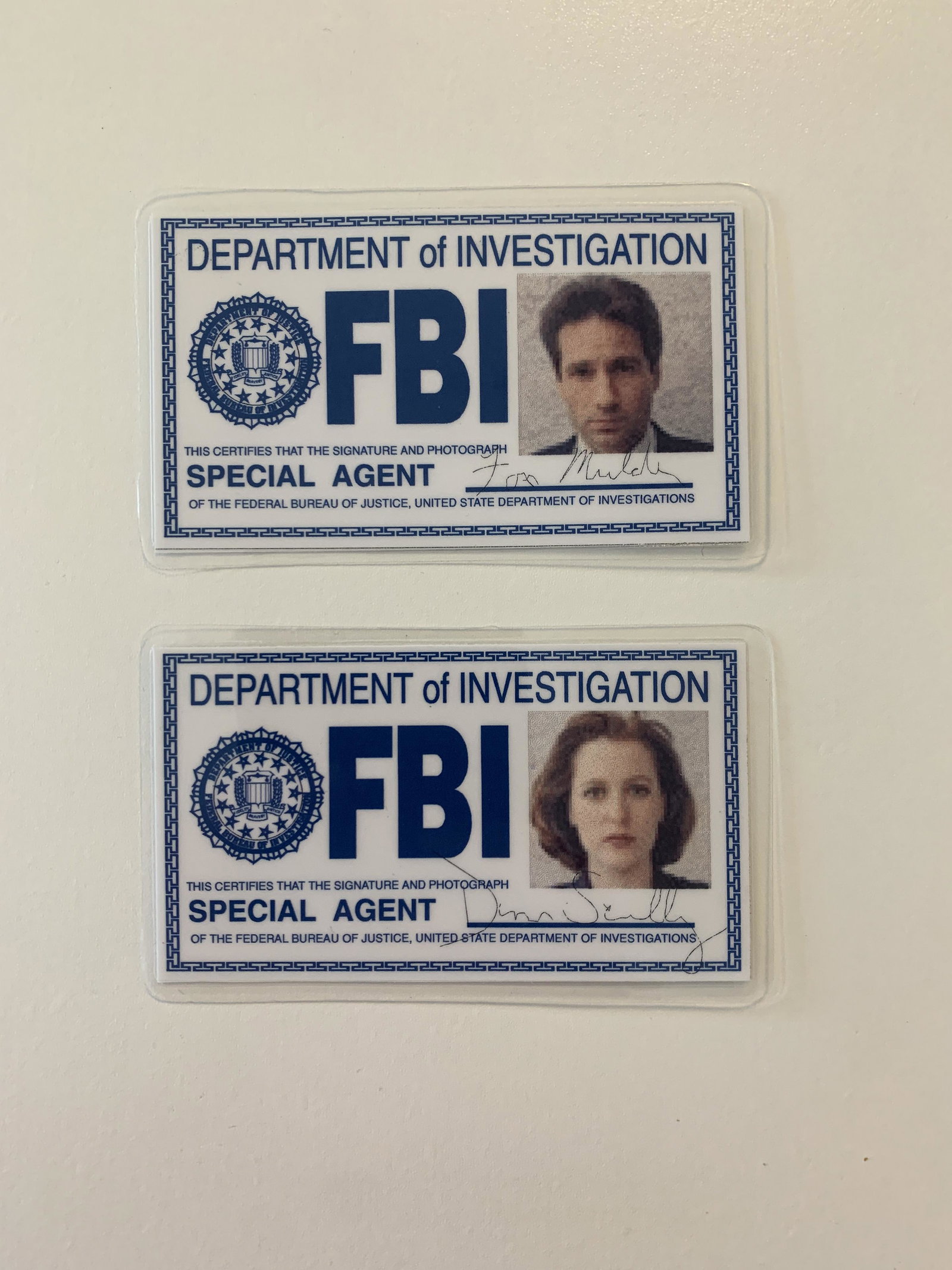 X-Files TV prop ID cards: X-Files TV prop ID cards. Scully and Moulder. 2x4 inches