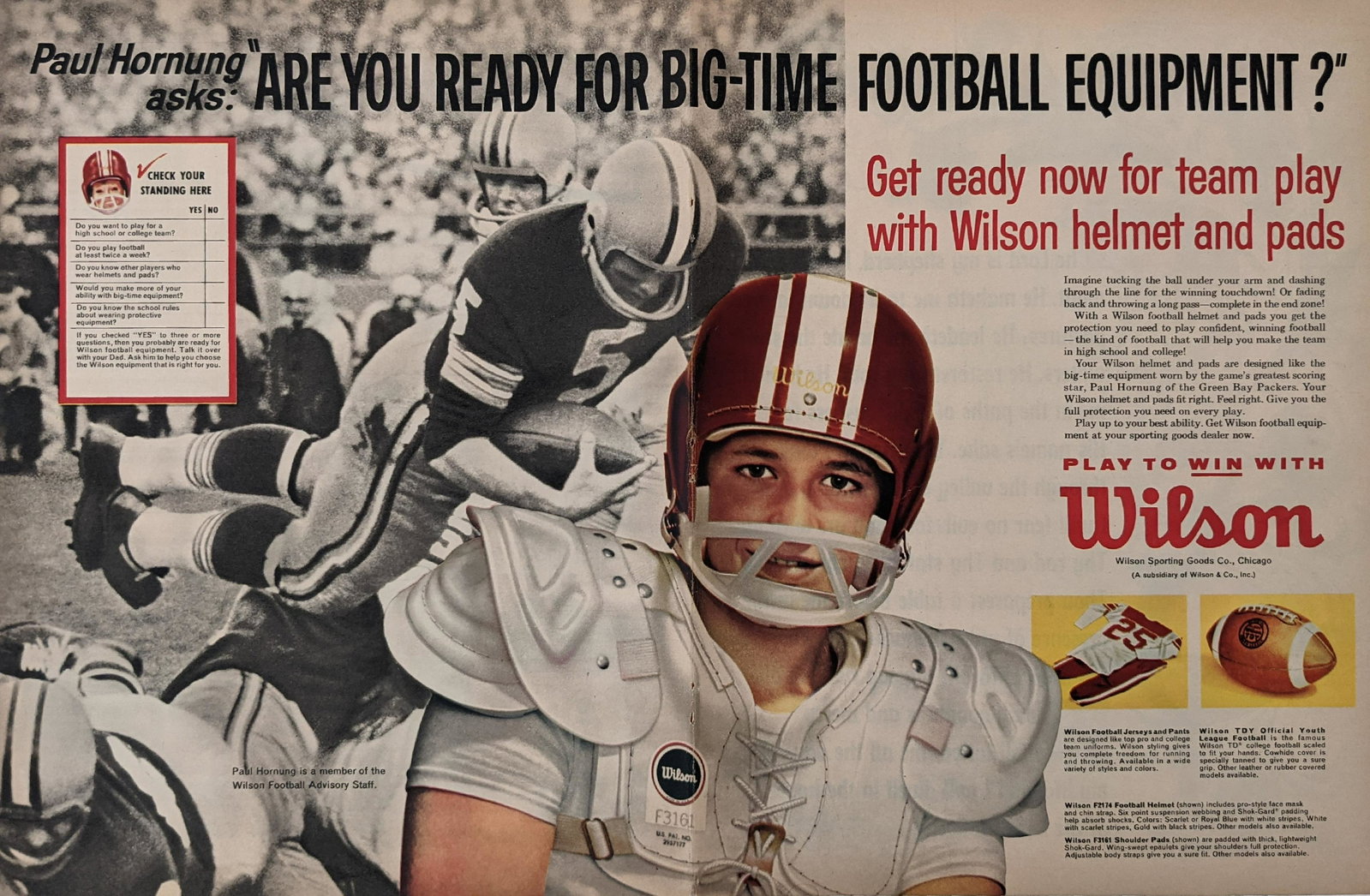 Paul Hornung magazine centerfold Wilson ad: Paul Hornung magazine centerfold Wilson ad