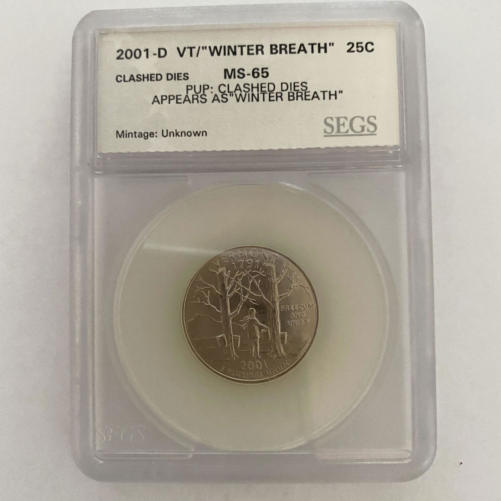 Rare 2001-D 25c Vermont Quarter "Winter Breath" MS-65 (1 of 1)