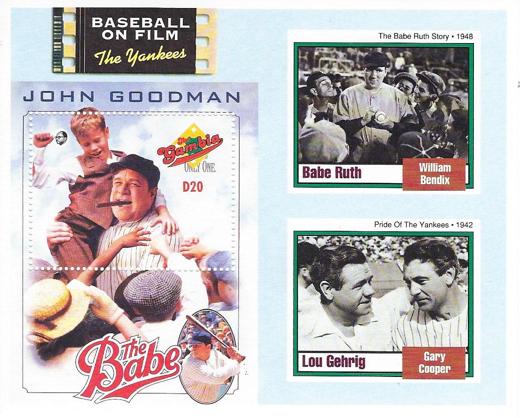 The Yankees- Baseball on Film - The Gambia -John: The Yankees- Baseball on Film - The Gambia Stamp featuring John Goodman as Babe Ruth in "The Babe" (1992)