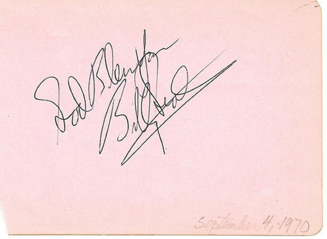 Billy Graham signature slip: Pink album page he writes: â€œGod Bless You Billy Graham.” On the verso is a choice signature of actor George Raft. Genuine signatures especially on album pages of Billy Graham are quite sca