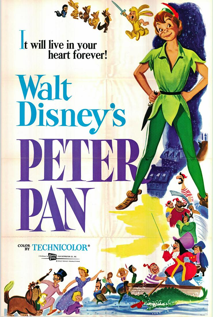 Peter Pan original 1976R vintage one sheet movie poster: Peter Pan original 1976R vintage one sheet movie poster. Folded. 27X41 Inches