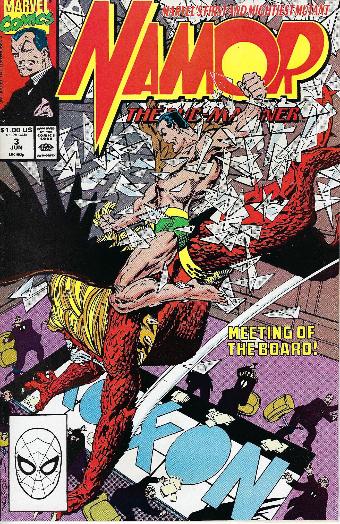 Namor The Sub-Mariner Marvel Comic Book #3: Namor The Sub-Mariner #3, Marvel, 1990, "Meeting of the Board!" Guest-starring Namorita. Story by John Byrne. Art by John Byrne and Bob Wiacek. Cover by John Byrne. Namor has a name for his enemy - Ro