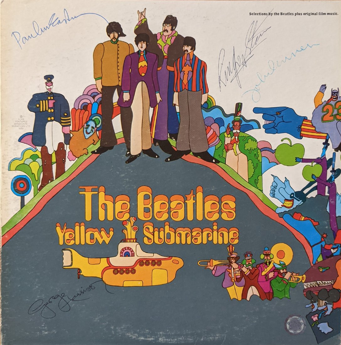 Beatles signed album: The Beatles Yellow Submarine Album Signed by John Lennon, Paul McCartney, Ringo Starr and George Harrison. 12x12 inches. Vinyl Included. Item is GFA forensically authenticated. Yellow Submarine is the