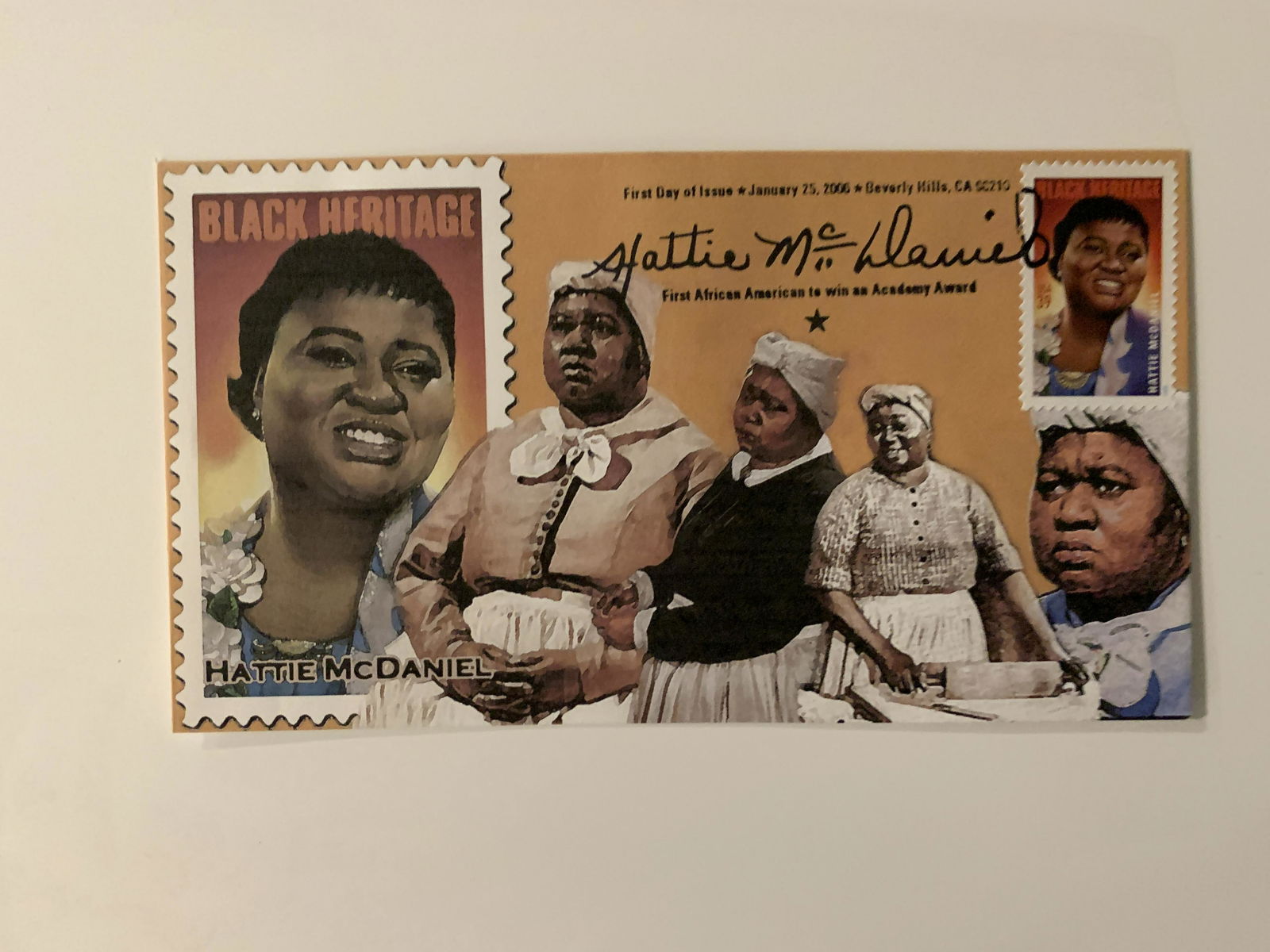 Hattie McDaniel FDC: First Day Cover of Hattie McDaniel from Gone with The Wind fame. This is dated January 25 2006. Hattie was the first African American to win an academy award