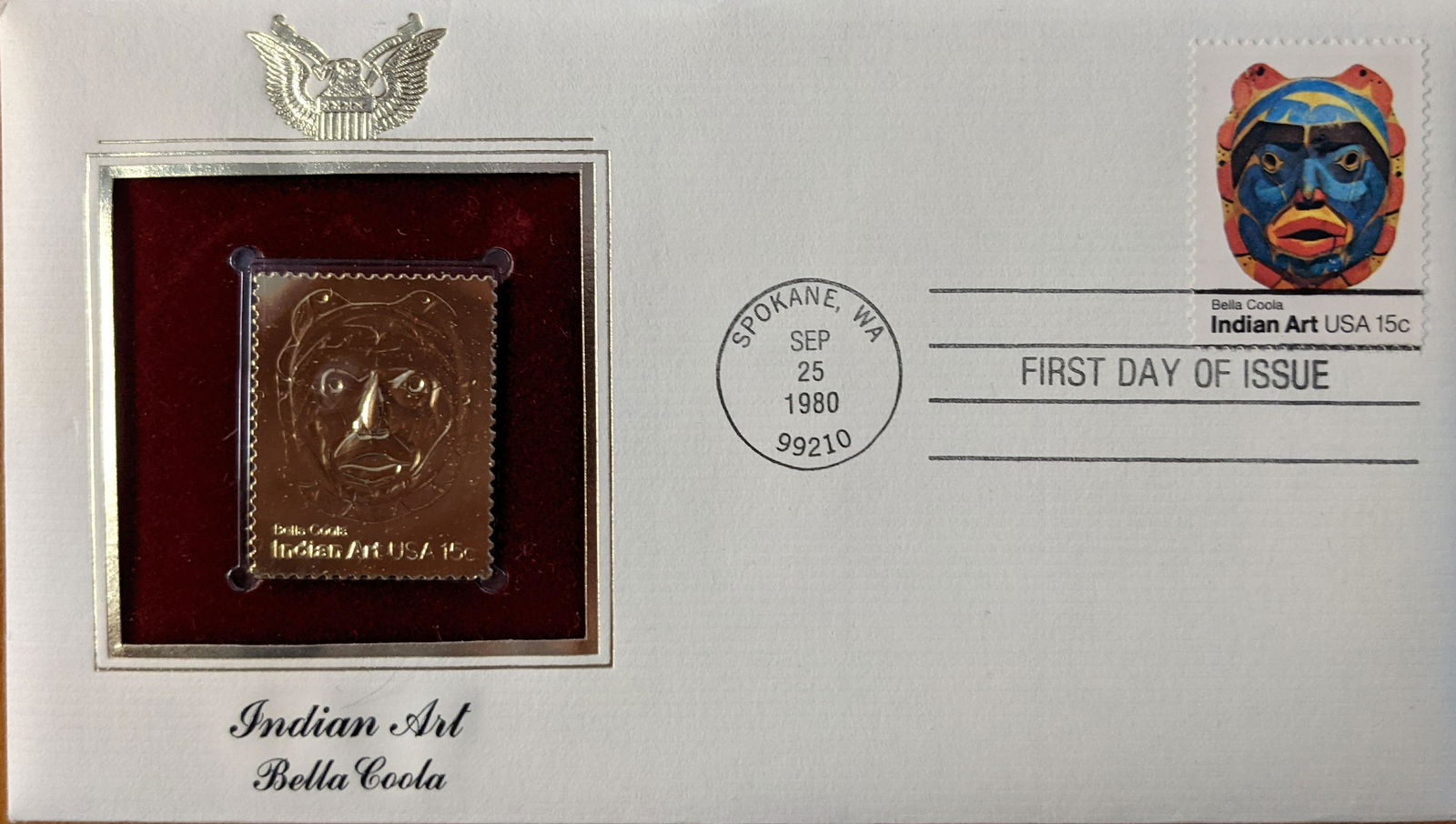 Indian Art Bella Coola Gold Stamp Replica First Day (1 of 1)