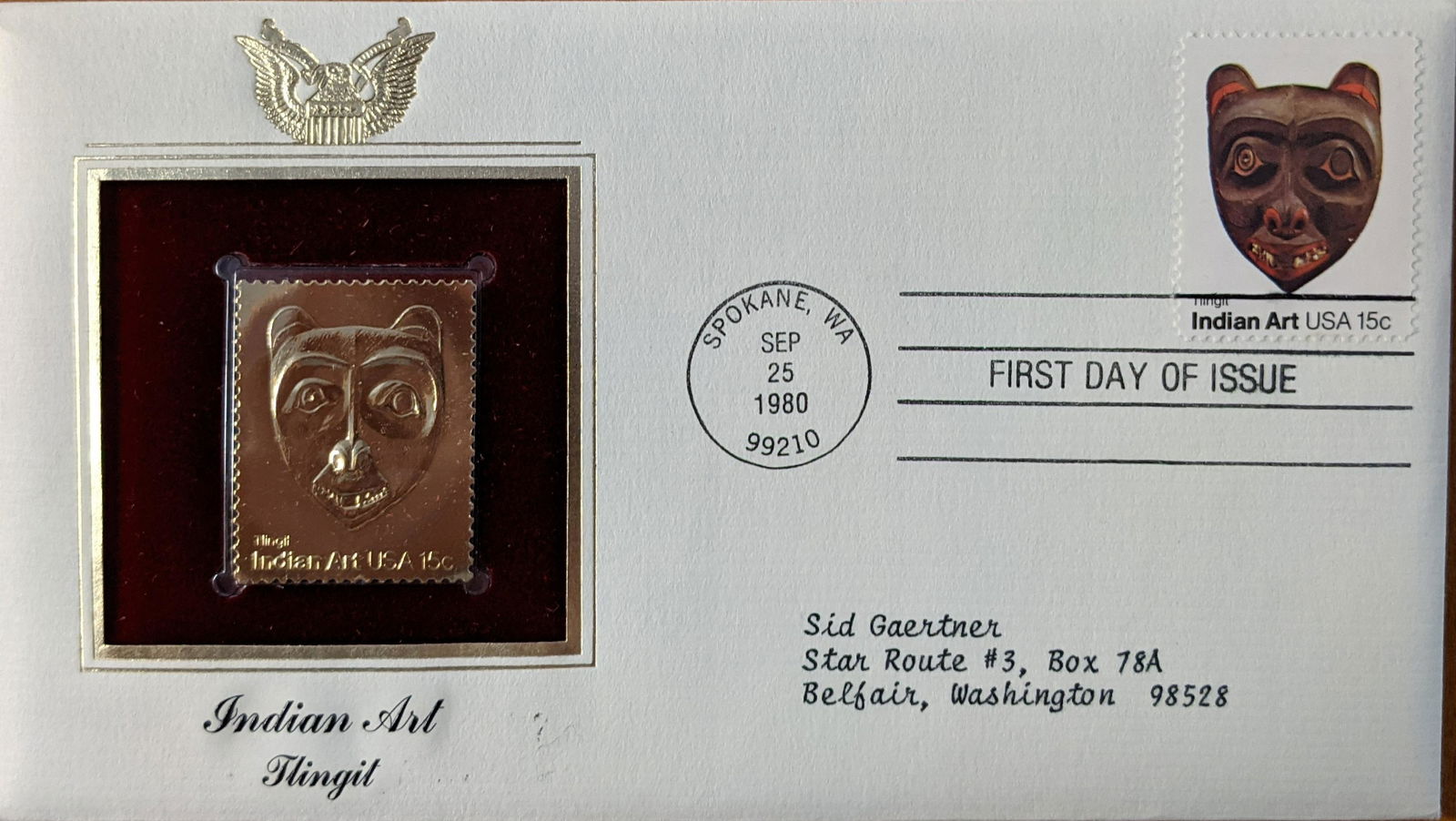 Indian Art Tlingit Gold Stamp Replica First Day Cover (1 of 1)