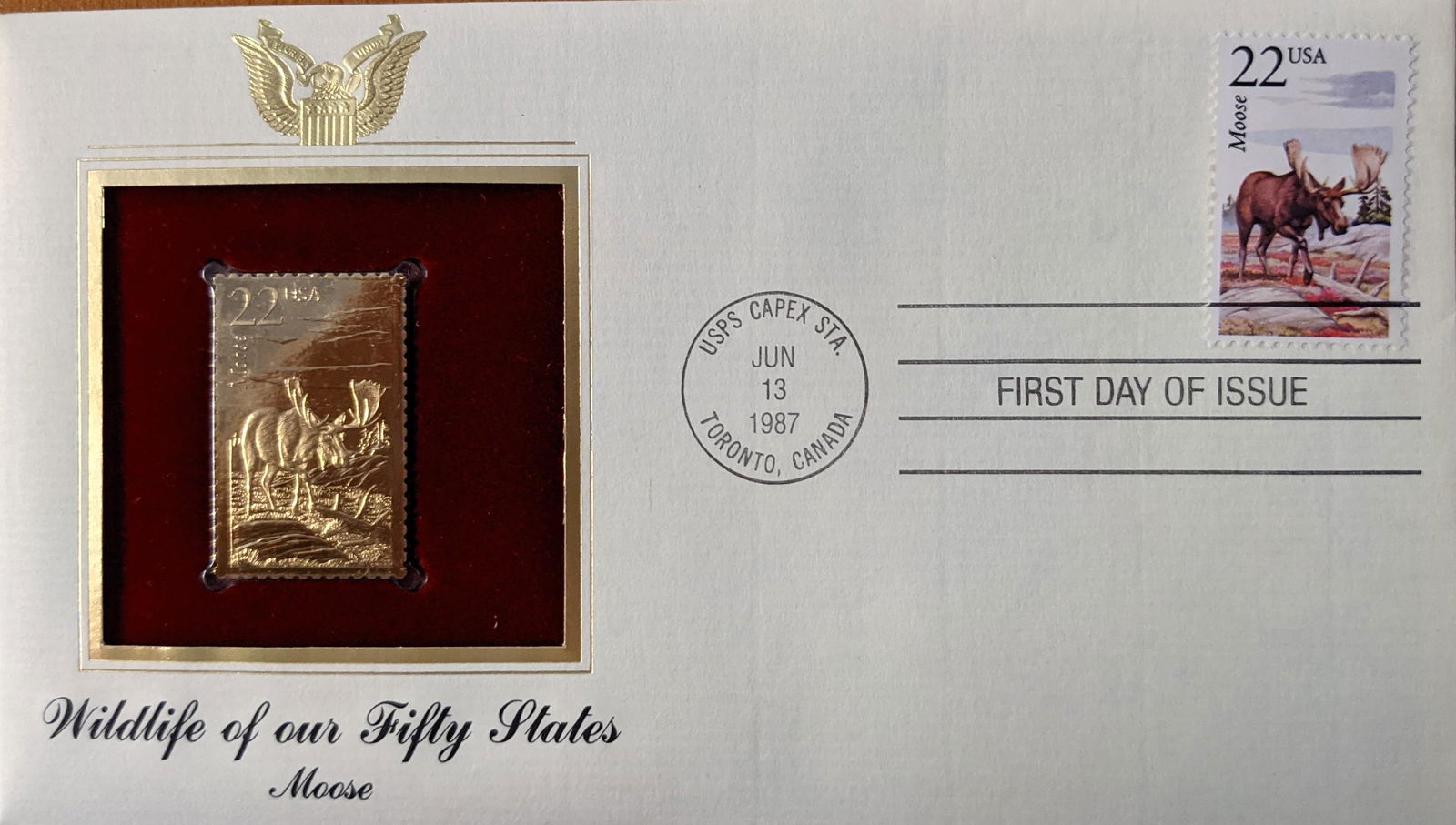 Wildlife Of Our Fifty States Moose Gold Stamp Replica (1 of 1)