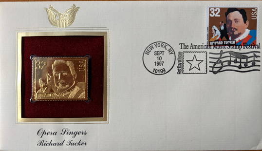 Opera Singers Richard Tucker Gold Stamp Replica First: Opera Singers Richard Tucker Gold Stamp Replica First Day Cover New York, NY SEP 10 1997