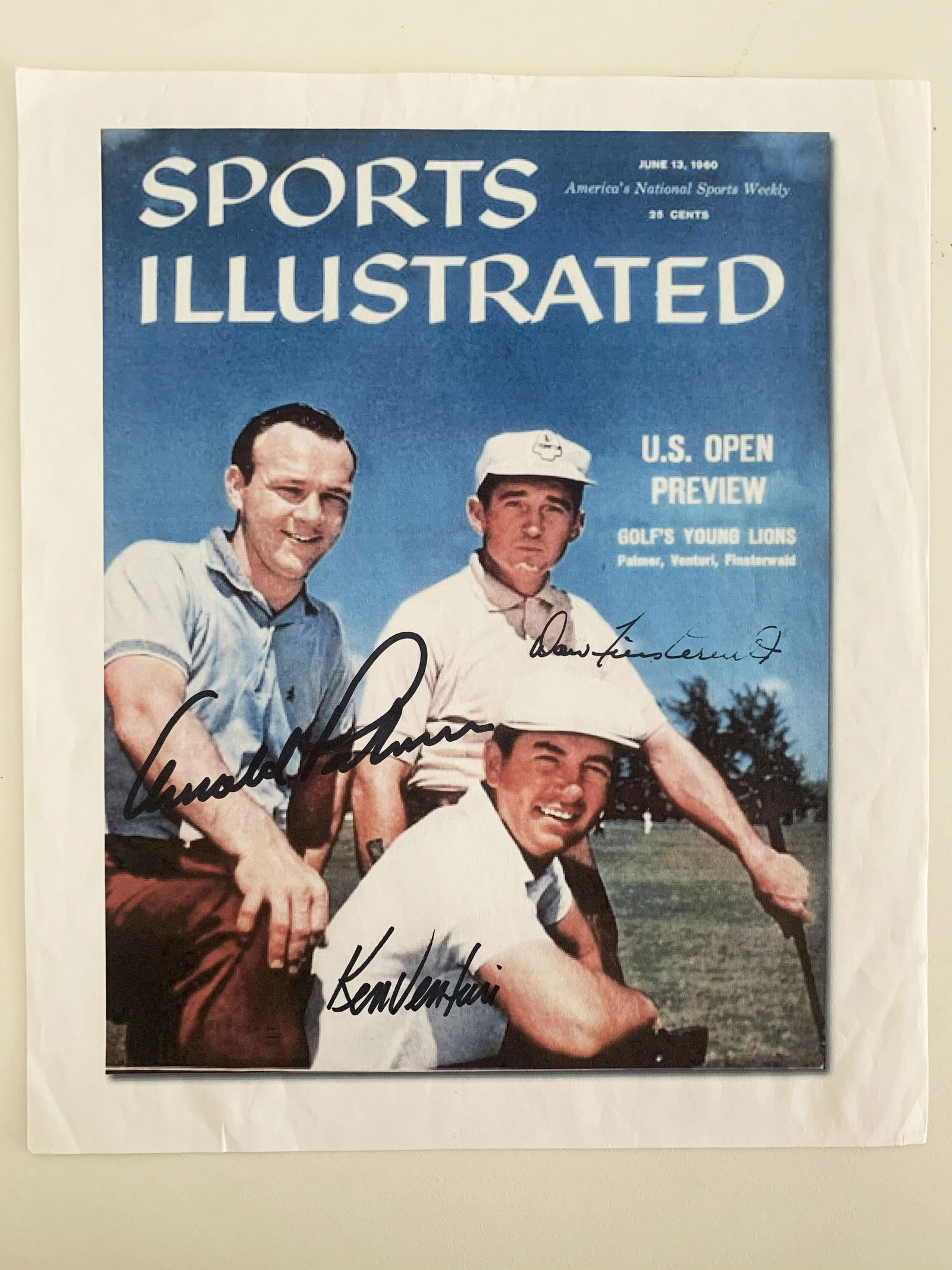 Sports Illustrated paperstock photo signed by Arnold: Sports Illustrated paperstock photo signed by Arnold Palmer, Ken Venturi and Dow Finsterwald