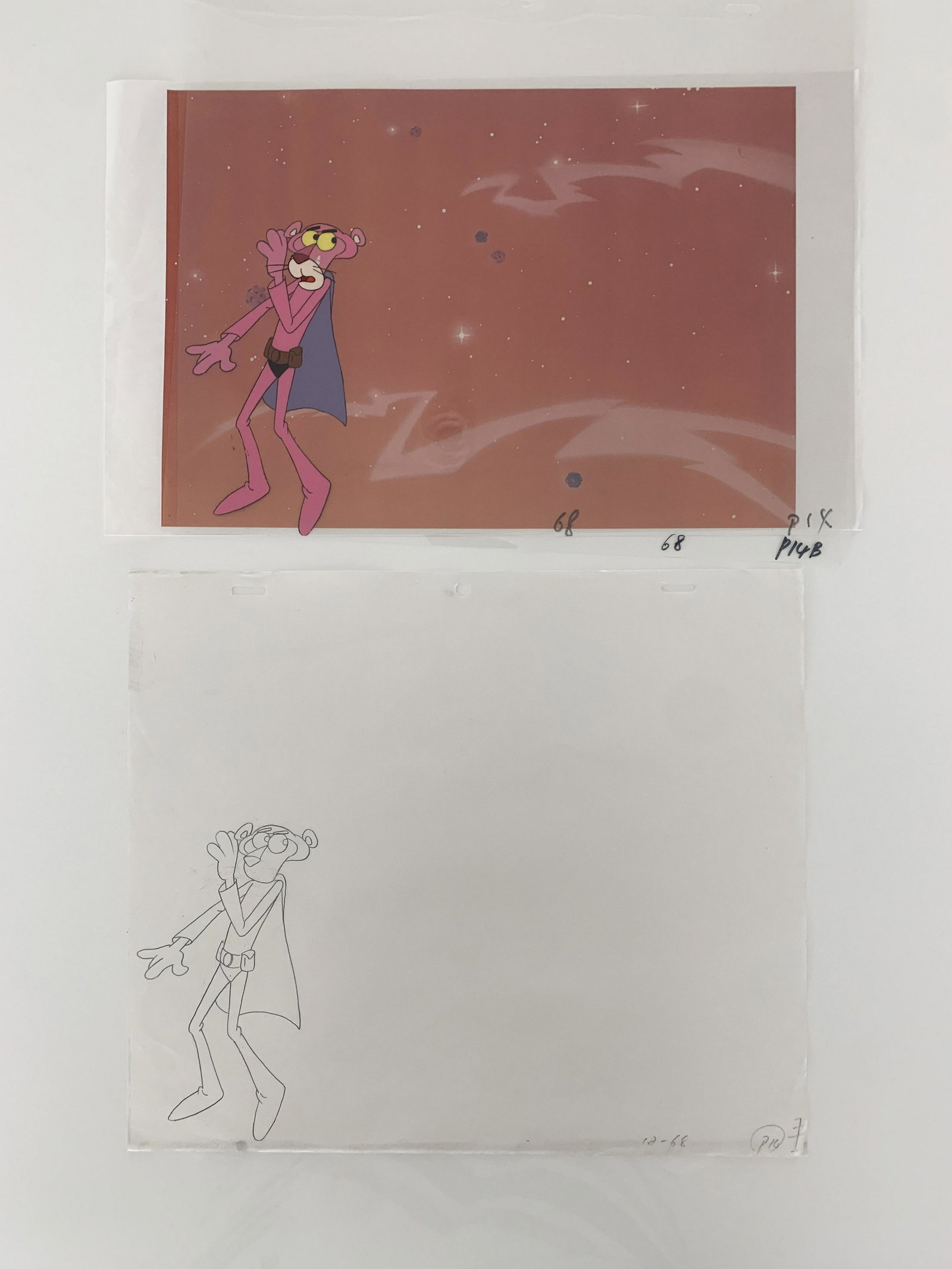 The Pink Panther original animation cel and hand drawn: The Pink Panther original animation cel and hand drawn sketch. 10x12 inches