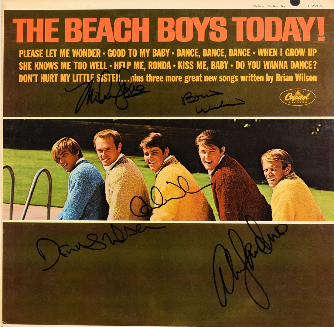 The Beach Boys Today signed Album: The Beach Boys The Beach Boys 1965 Today album autographed by Carl Wilson, Brian Wilson, Dennis Wilson, Mike Love & Al Jardine.