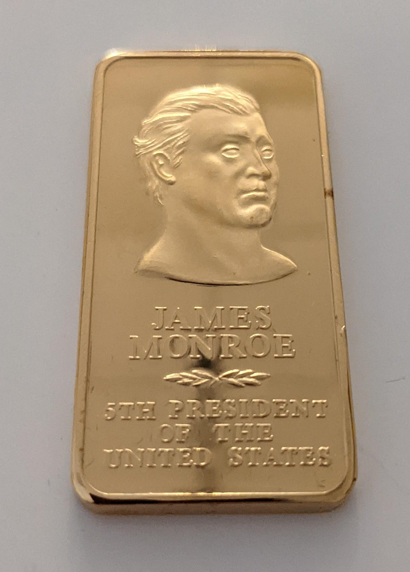 James Monroe Danbury Mint Presidential 24k GP Bronze: James Monroe 5th President of The United States Danbury Mint Presidential 24k GP Bronze Ingot