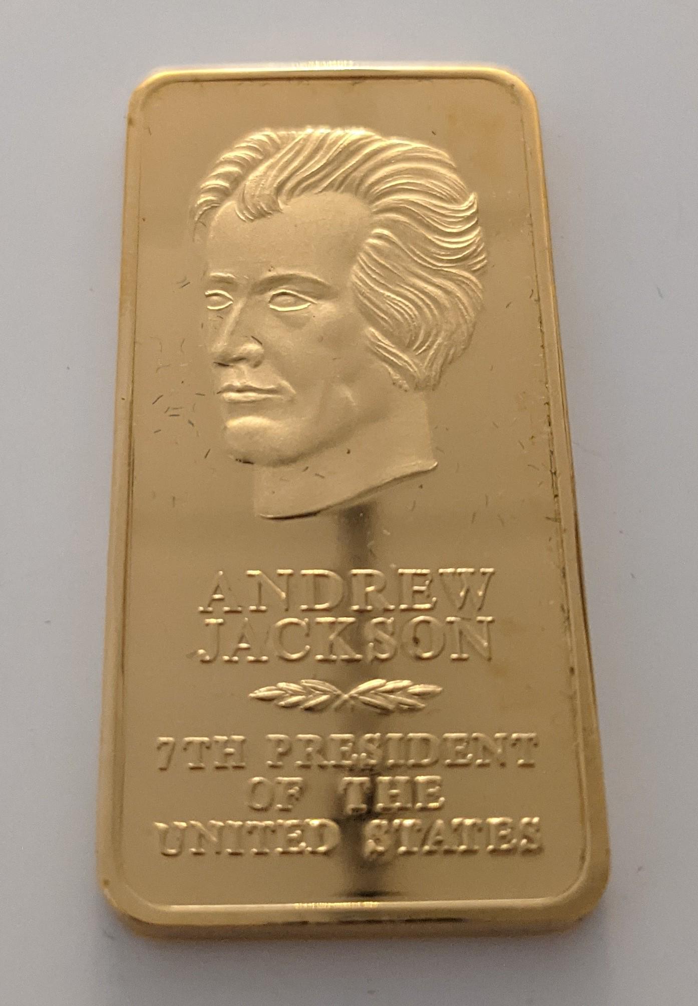Andrew Jackson Danbury Mint Presidential 24k GP Bronze: Andrew Jackson 7th President of The United States Danbury Mint Presidential 24k GP Bronze Ingot