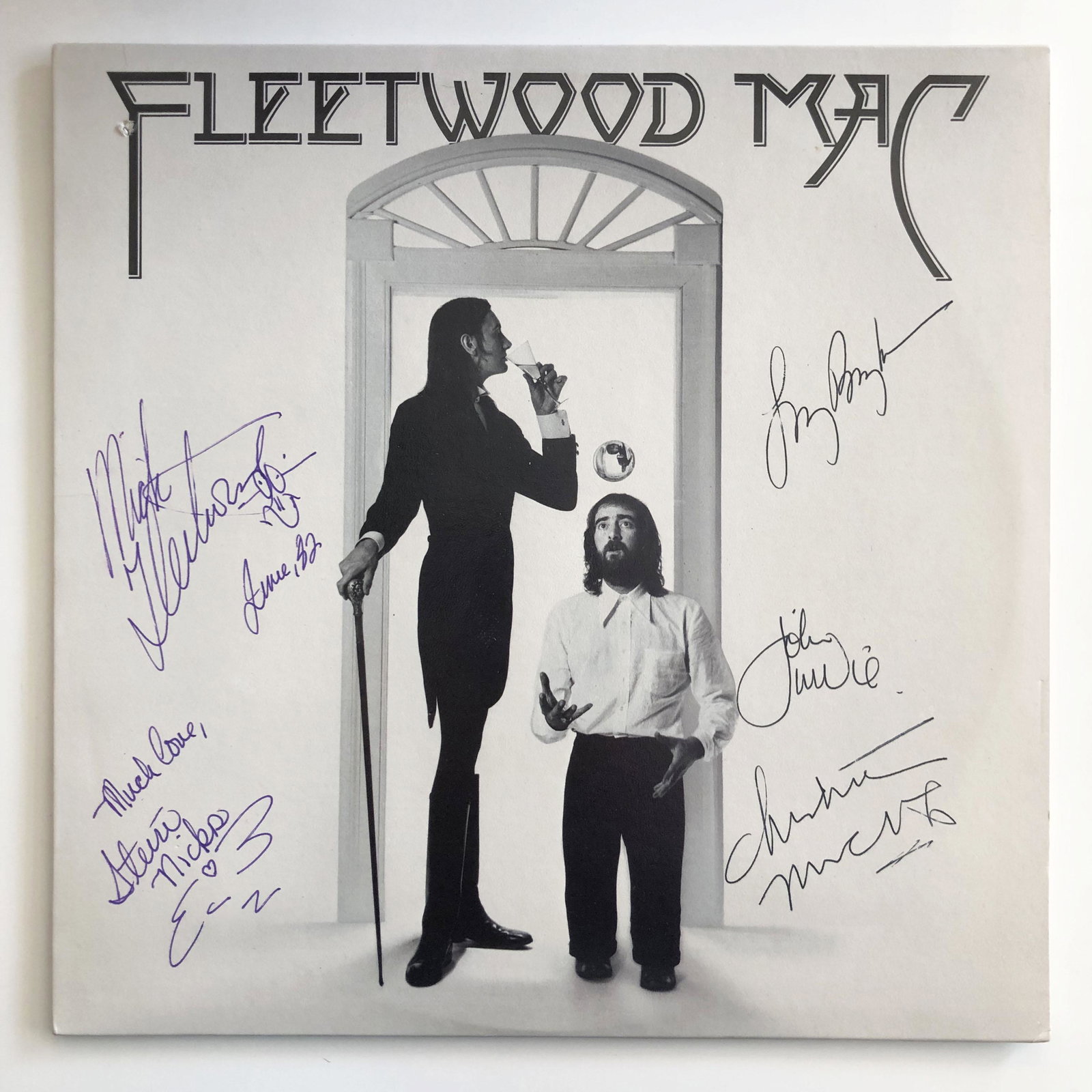 Fleetwood Mac self titled signed album: Fleetwood Mac self titled signed album autographed by Mick Fleetwood, John McVie, Christie McVie, Stevie Nicks and Lindsey Buckingham. 12x12 inches. Vinyl included