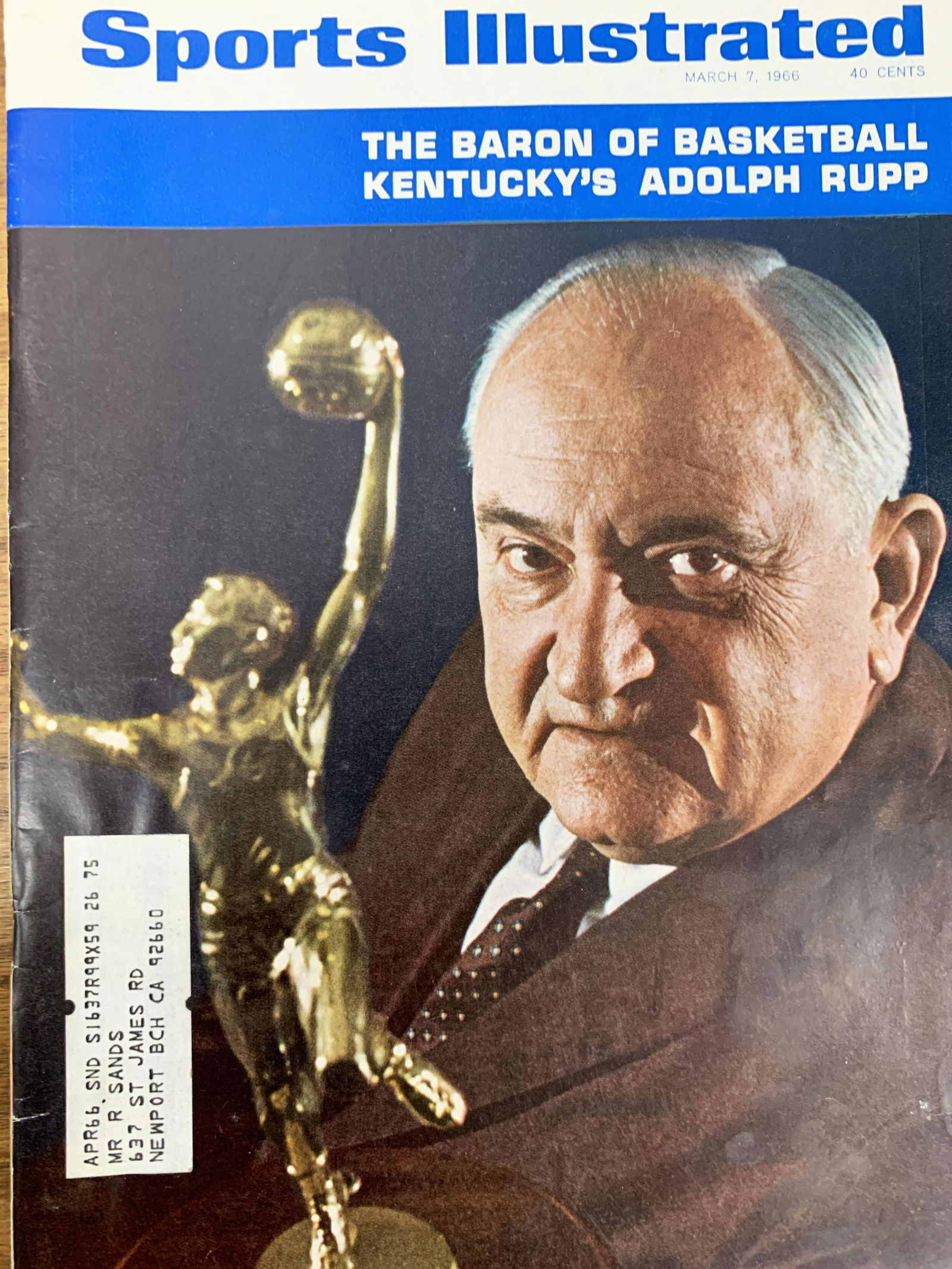 Sports Illustrated Magazine 1966 Adolph Rupp Issue (1 of 1)