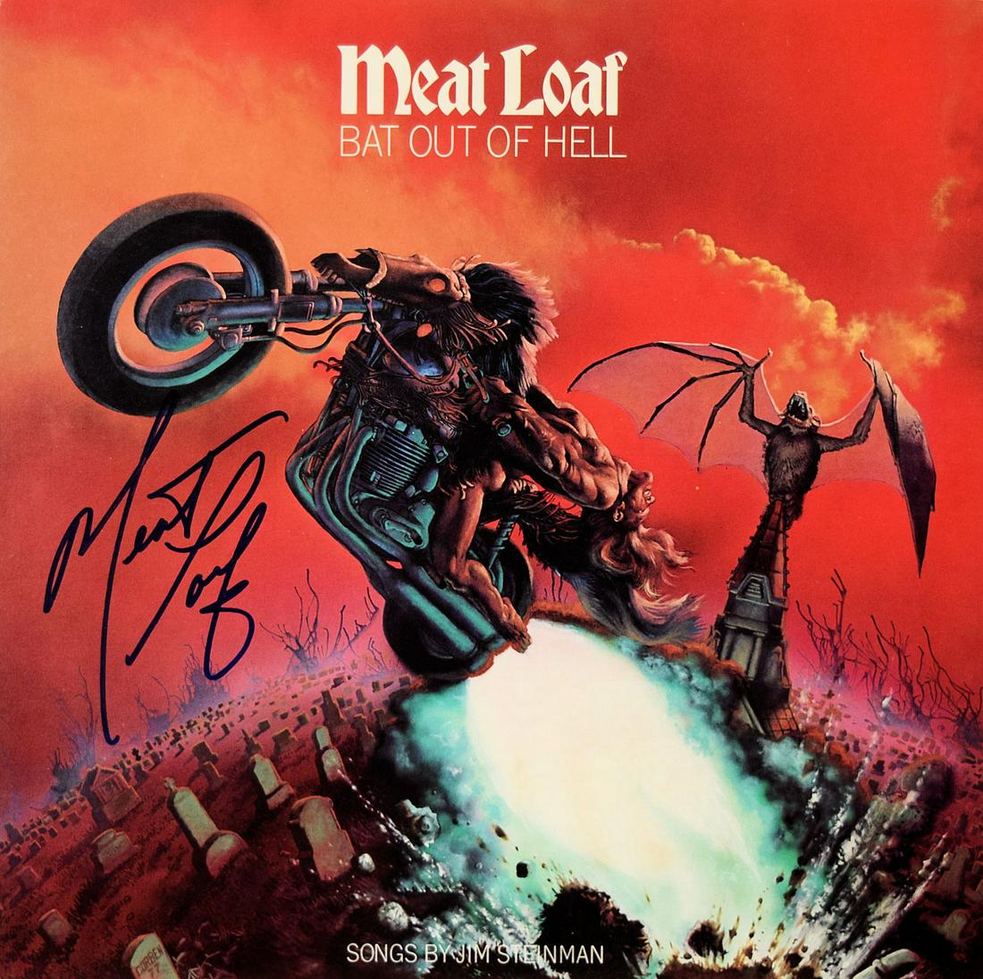 Meat Loaf signed Bat Out Of Hell album: Meat Loaf 1977 Bat Out Of Hell album autographed as Love Meat Loaf.