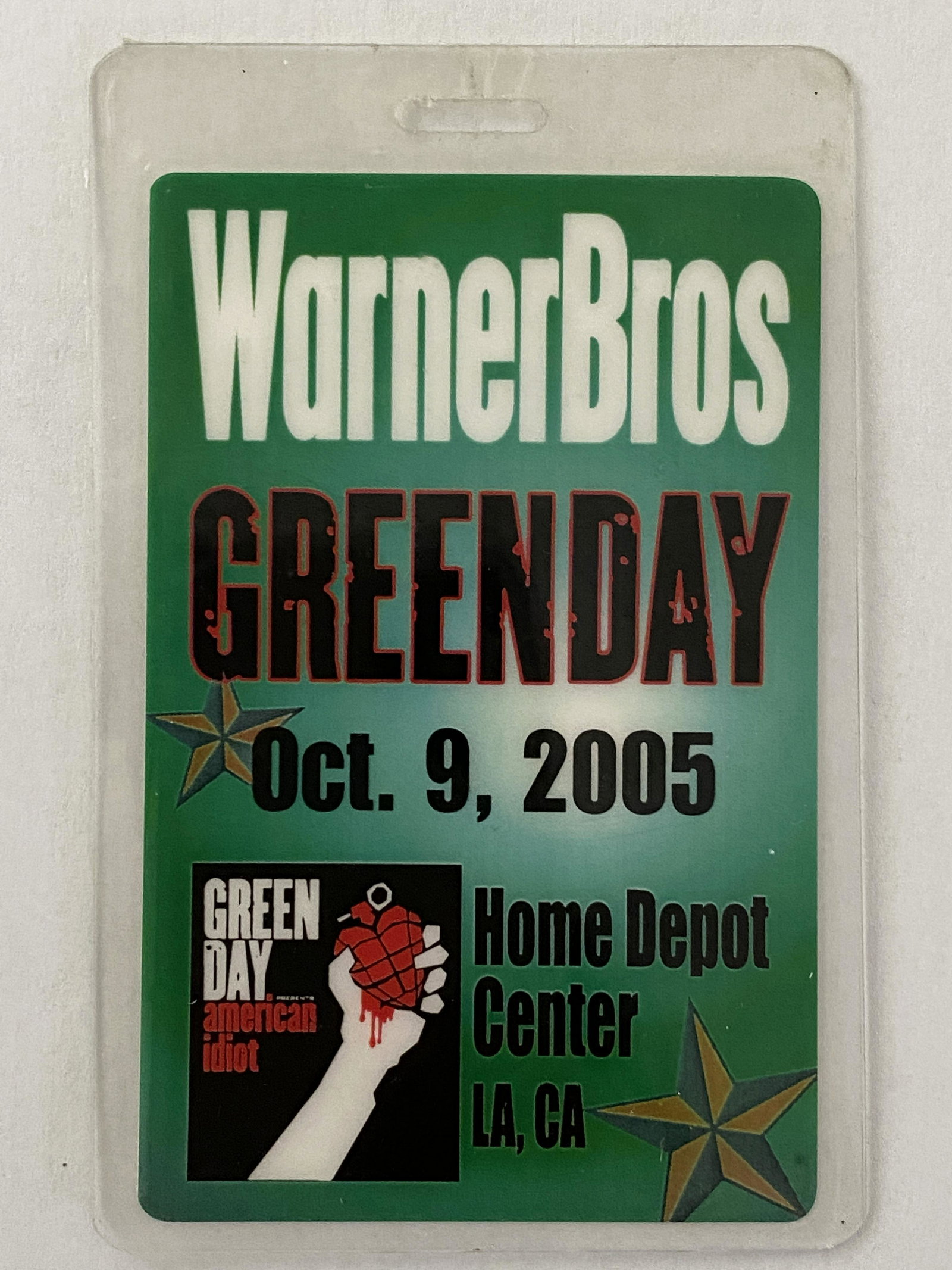 Green Day 2005 Concert Pass: Green Day Concert Pass â€“ Warner Bros. â€“ Home Dept Center, LA â€“ Oct. 9th 2005