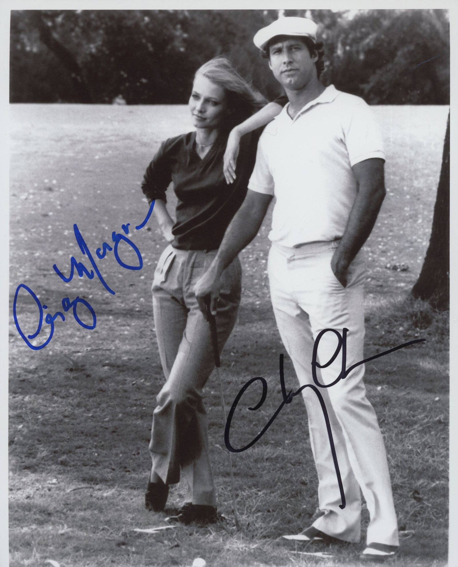 Caddyshack signed movie photo: Caddyshack signed movie photo autographed by Chevy Chase and Cindy Morgan. 8x10 inches