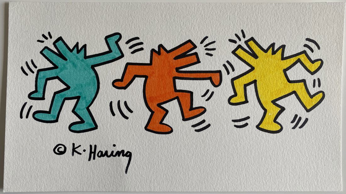 Keith Haring signed original sketch: Keith Haring signed original sketch. 12x7 inchesKeith Allen Haring was an American artist whose pop art emerged from the New York City graffiti subculture of the 1980s. His animated imagery has "becom