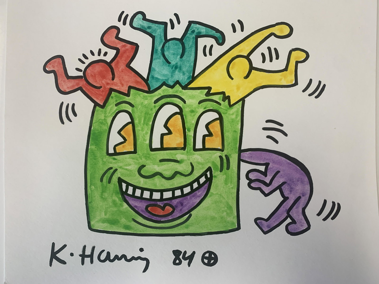Keith Haring original signed drawing: Keith Haring original drawing signed and dated 1984. 10.5x8 inches
