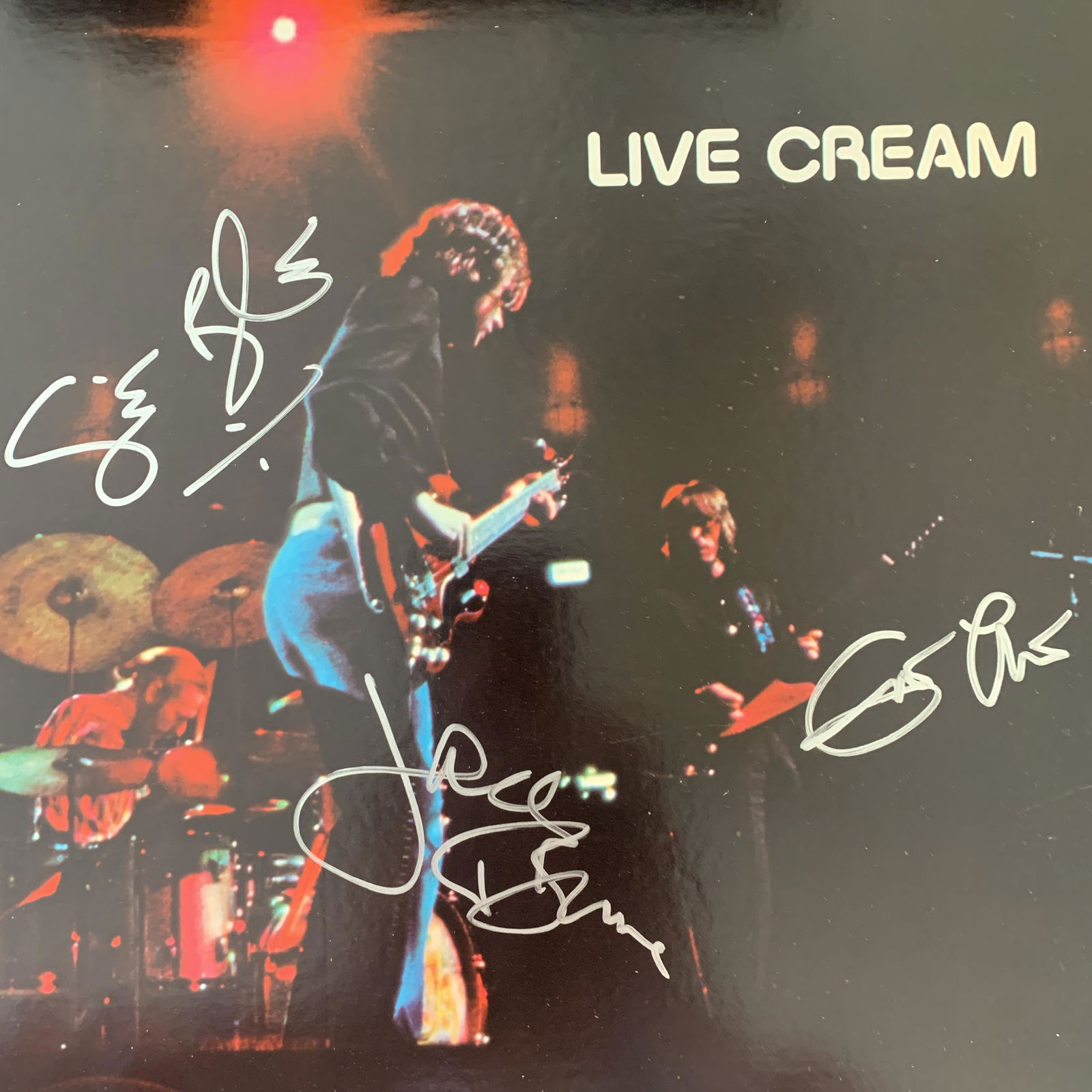 Live Cream Signed Album: Live Cream Signed Album autographed by: Eric Clapton, Ginger Baker and Jack Bruce. 12x12 inches, vinyl included