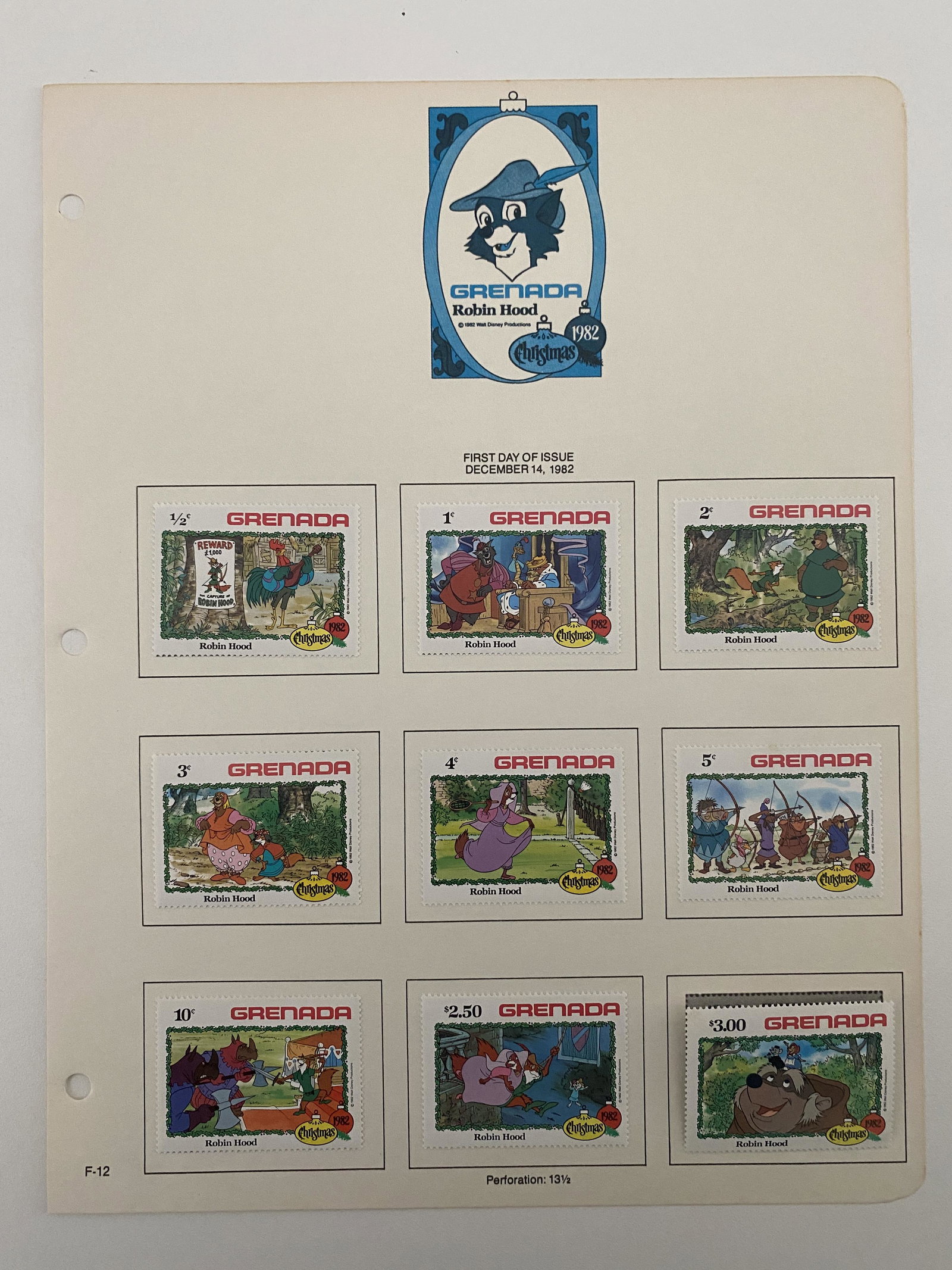 Walt Disney Robin Hood, Christmas 1982 Stamp Sheet. (1 of 1)