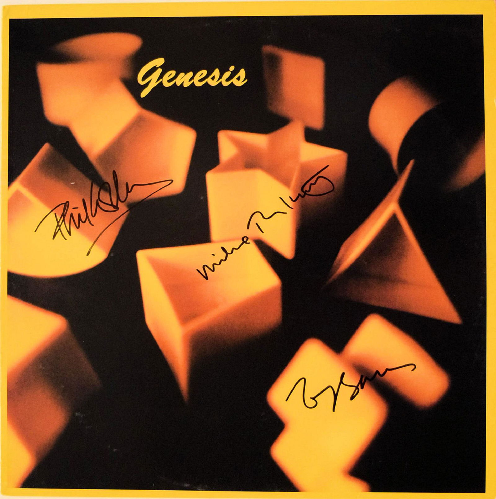 Genesis signed Self Titled album: Genesis 1983 Self Titled album autographed by Phil Collins, Mike Rutherford & Tony Banks.