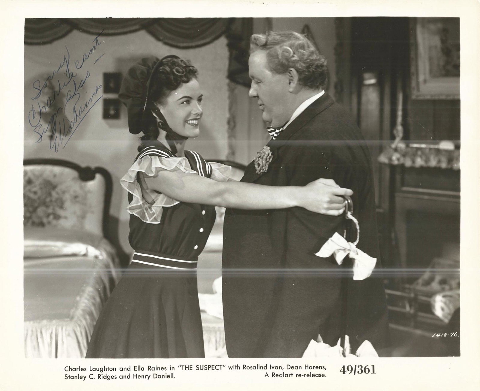 The Suspect Ella Raines Signed Movie Photo: The Suspect Signed Movie Photo Autographed by Ella Raines. 8x10 inches