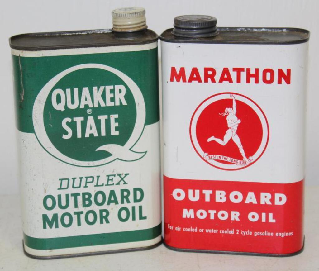 Quaker State & Marathon Outboard Marine Quart Oil Cans (1 of 2)