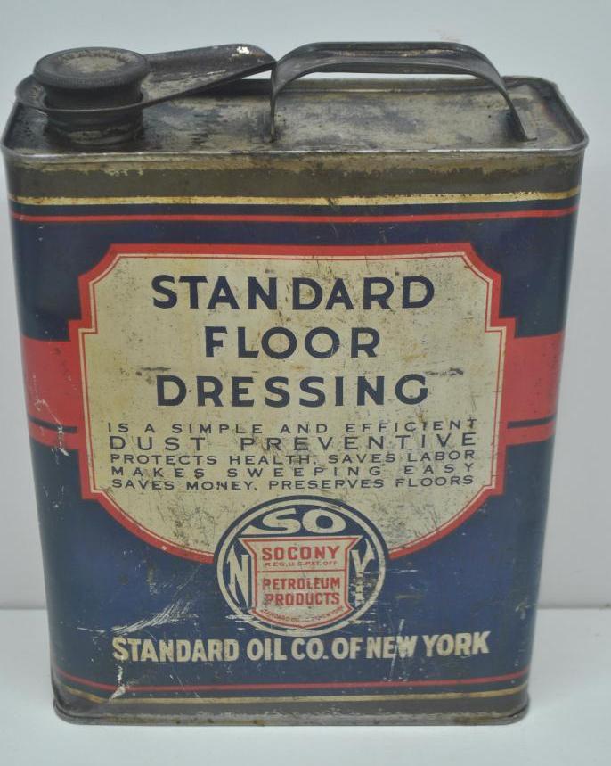 Socony Floor Dressing Gallon Oil Can: Slim one gallon can with some surface wear throughout