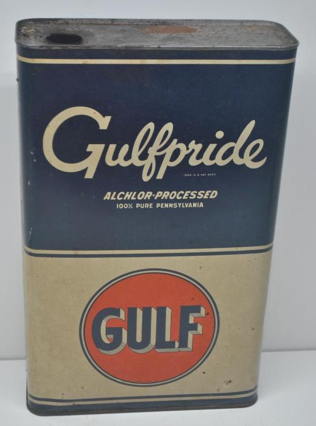 Gulfpride Gallon Can: Tall skinny gallon can in overall good condition with minor wear