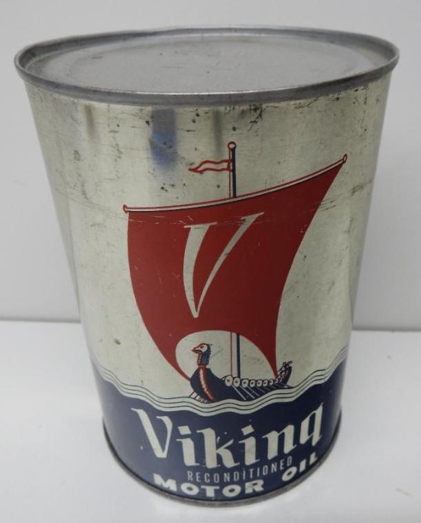 Viking Motor Oil Quart Can: Empty metal quart can in good condition with only minor wear