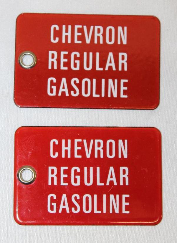Group of 2 Chevron Regular Gasoline Porcelain Advertising Sign Tags (1 of 2)