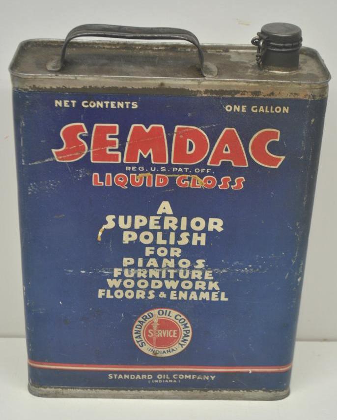 Standard Oil Semdac Gallon Can: Slim one gallon can with some surface wear throughout
