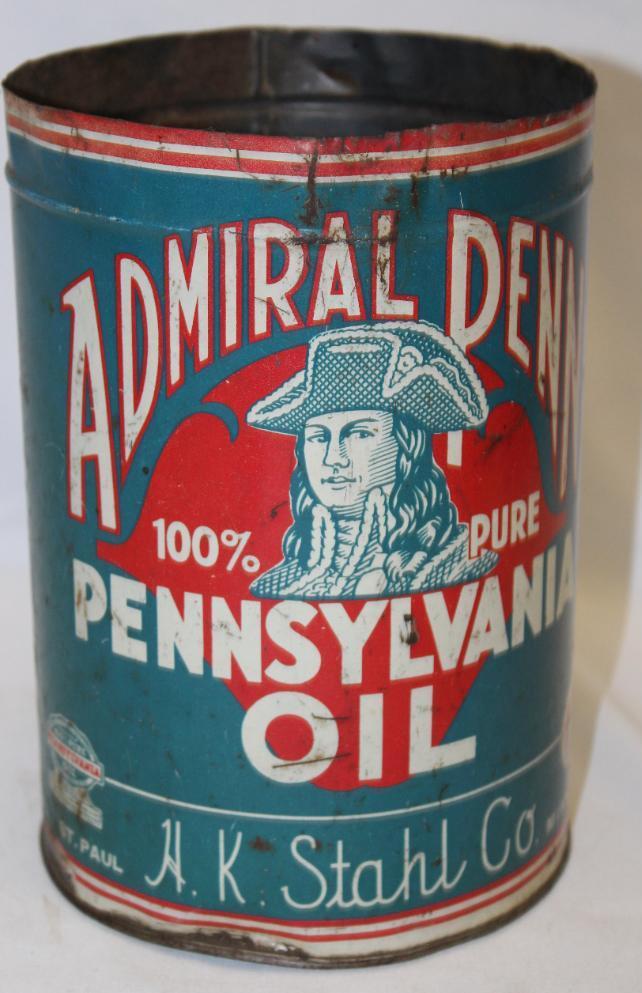Graphic Admiral Penn H.K. Stahl 5 Quart Metal Motor Oil Can (1 of 3)