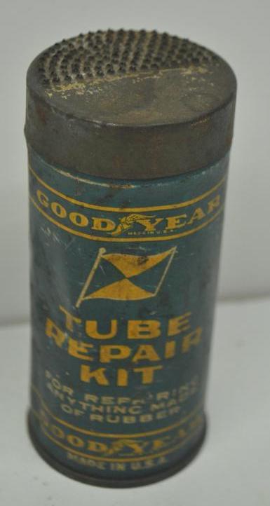 Good Year Tube Repair Kit: Metal repair kit with some overall light wear and wrinkles