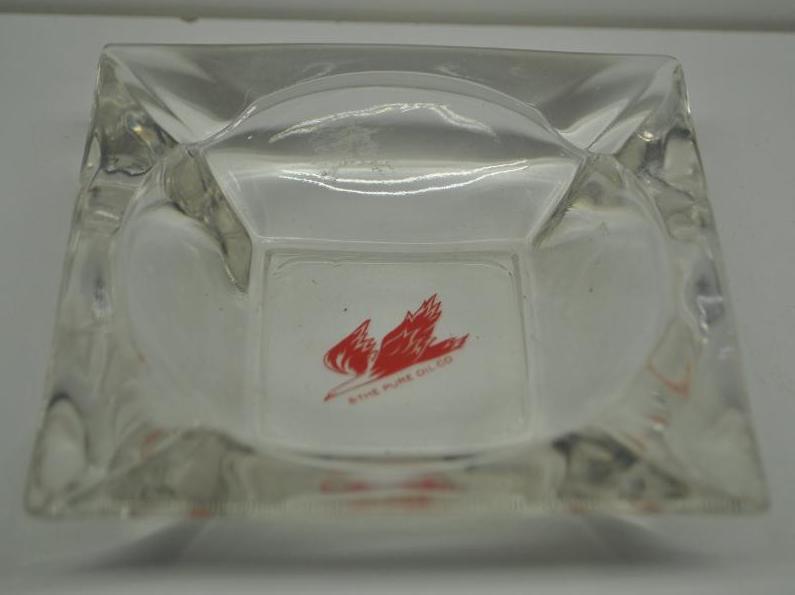 Pure Oil Firebird Ashtray: Glass ashtray in good condition, size 4.5"x4.5"