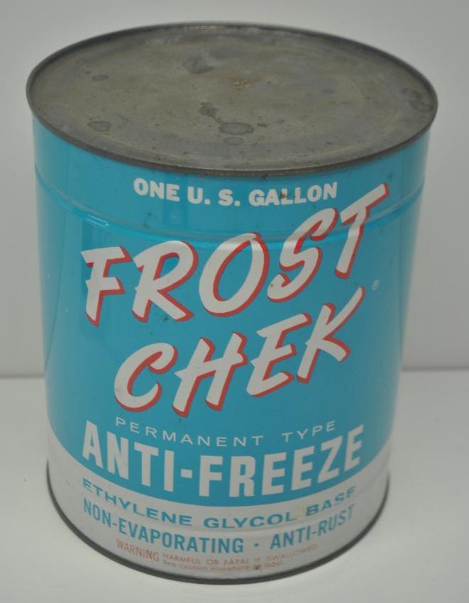 Frost Check Anti-Freeze Gallon Can: Empty metal gallon can in good condition