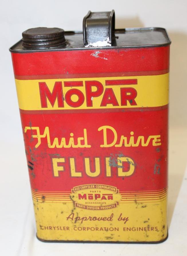 Mopar Chrysler 1 Gallon Fluid Drive Oil Can: 10.5" x 6.5" x 4", has some surface scratches and wear throughout