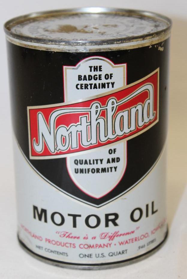 Northland Metal 1 Quart Motor Oil Can: 5.5" x 4", in good condition with light wear and scratches throughout