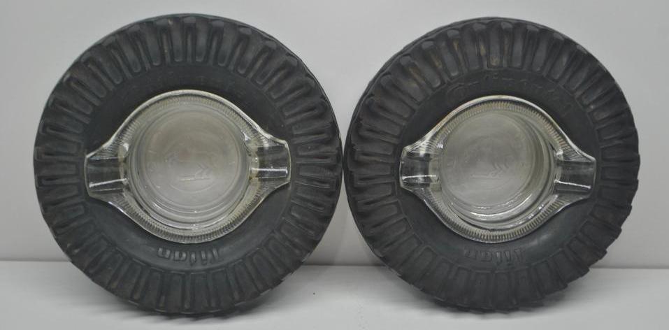 Pair of Continental Tires Tire Ashtrays: Each in good condition with embossed logo, size of each 6" diameter