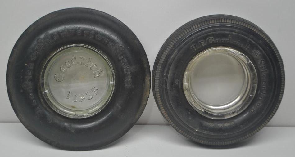 Pair of BF Goodrich Silvertown Tire Ashtrays: Each in good condition, size of each 6" diameter