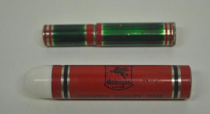 Mobilgas Flashlight and Generic Lighter: Each in fair to good condition, size of each 3"